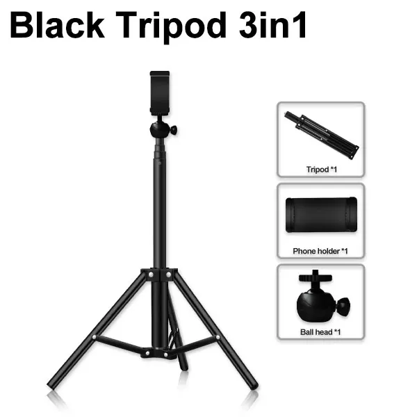 black tripod 3 in 1 Профессиональный складной штатив-тренога для камеры с винтом для штатива на 360 градусов, алюминиевый стабилизатор штатива с держателем для телефона - Цвет: black tripod 3 in 1