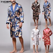 Kimono Robe Fashion Mens Bathrobe Silk Stain Long Sleeves Chinese Lucky Dragon Print Pajamas Bathrobe Masculina Dressing Gown