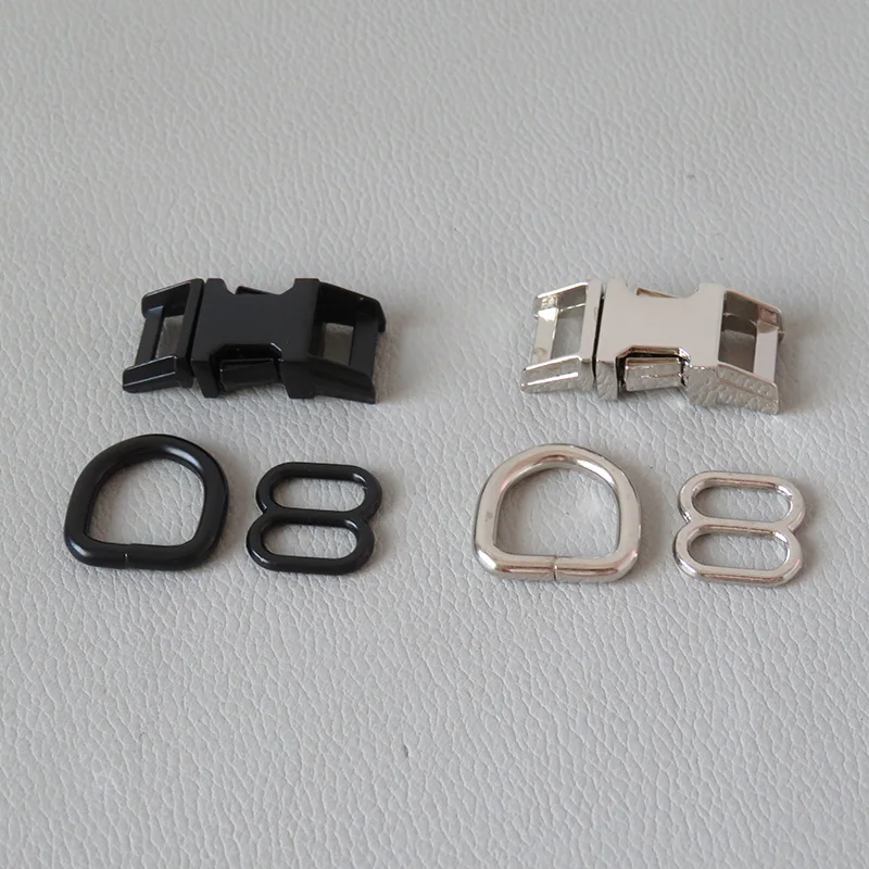 

20Sets/Lot 10mm Cat Collar Paracord Metal D Ring Slider Adjuster Belt Loop Release Buckle DIY Accessory Outdoor Harness Hardware
