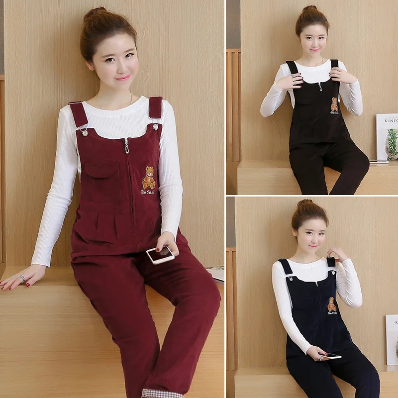 

Maternity Pants Fashion Mom Outer Wear Spring Corduroy Trousers Pure Cotton Fashion Maternity Clothes Maternity Pants Suspender