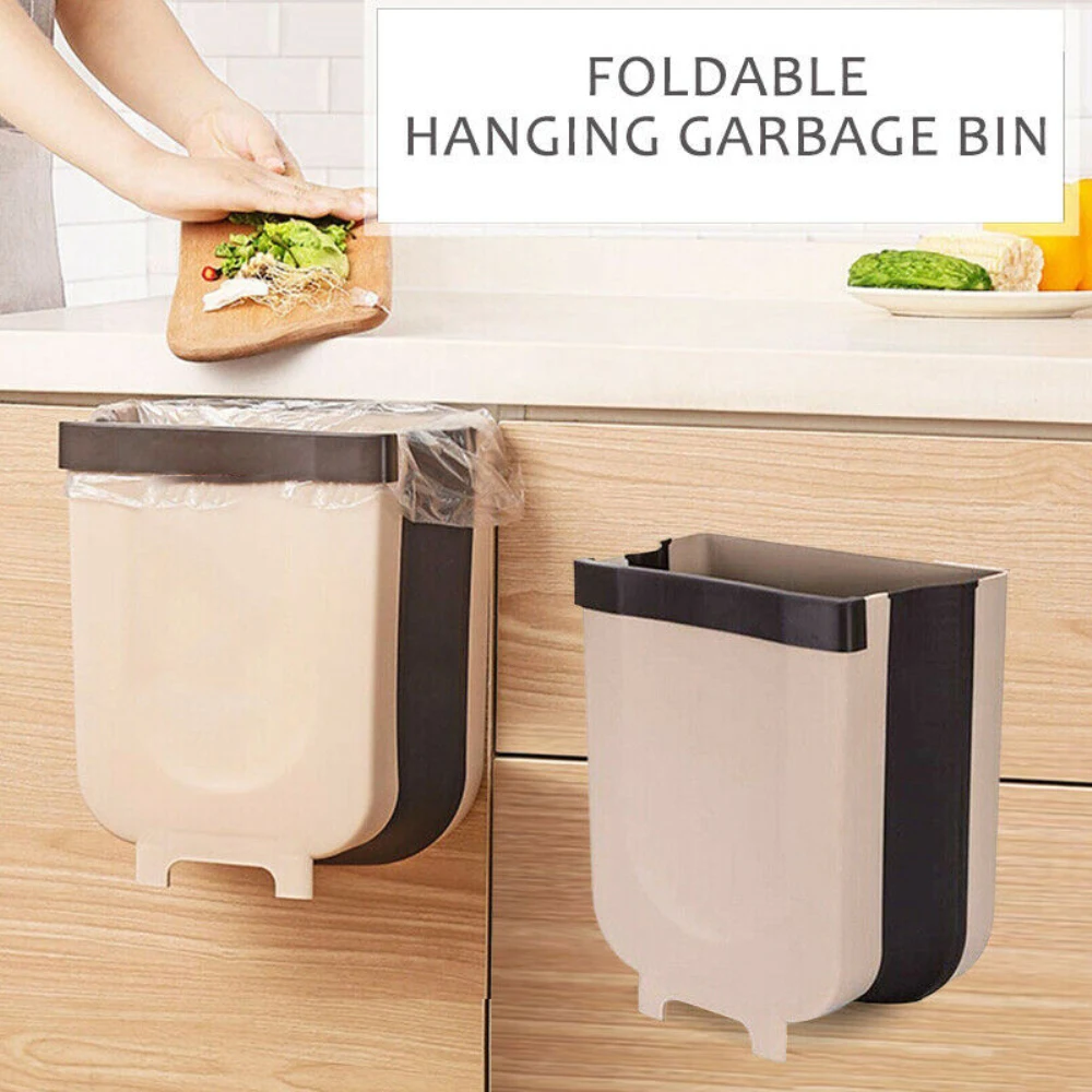 

kitchen Hanging Trash Can 8L Wall Mounted Folding Waste Bin Kitchen Cabinet Door Hanging Trash Can Bin