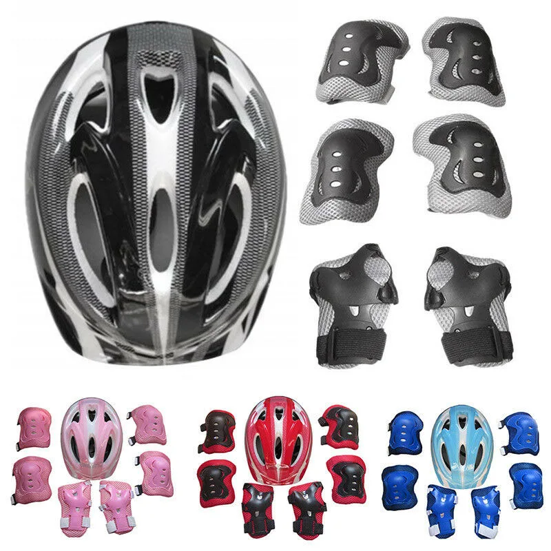 7pcs/set Kids Safety Helmet Knee Elbow Pad Adjustable Impact Resistant Skating Cycling Sports Protective Gear Set for Children
