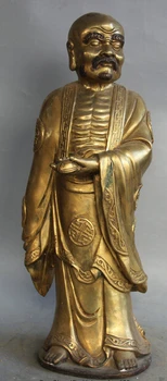 

zhao6868 bir 004856 16" Chinese Bronze Gild Stand Damo Bodhidharma Dharma Buddha Statue Sculpture