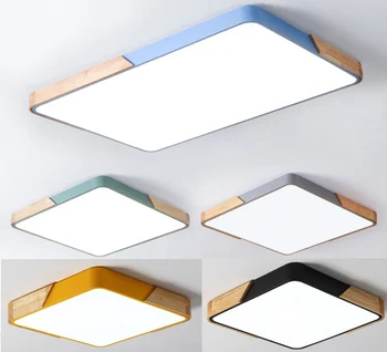 

Nordic Rectangle Led Ceiling Lights Macaroon Color Living Room wood Dimmable Square Led Ceiling Lamp Bedroom Light Fixtures D27