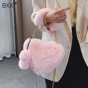 

[BXX] Faux Fur Small Crossbody Bags For Women 2020 Winter Brand Female Shoulder Messenger Bag Female Handbags And Purses HJ288