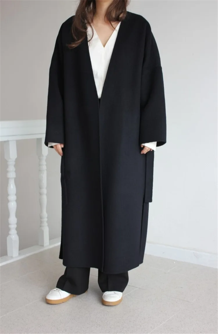 Женское зимнее шерстяное пальто из смешанной шерсти с поясом, теплый, Облегающая посадка, модное повседневное офисное Женское пальто, куртка цвета хаки, черный, плюс размер J558