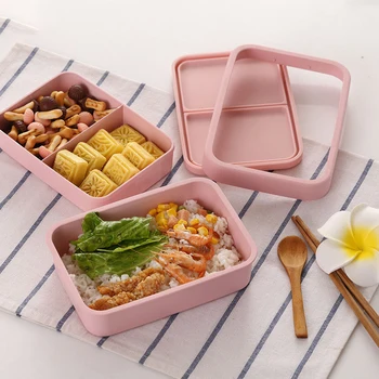 

Multi-function Microwave Lunch Box Bamboo Fiber Health Material Double-layer Food Storage Container Outdoor Picnic Student