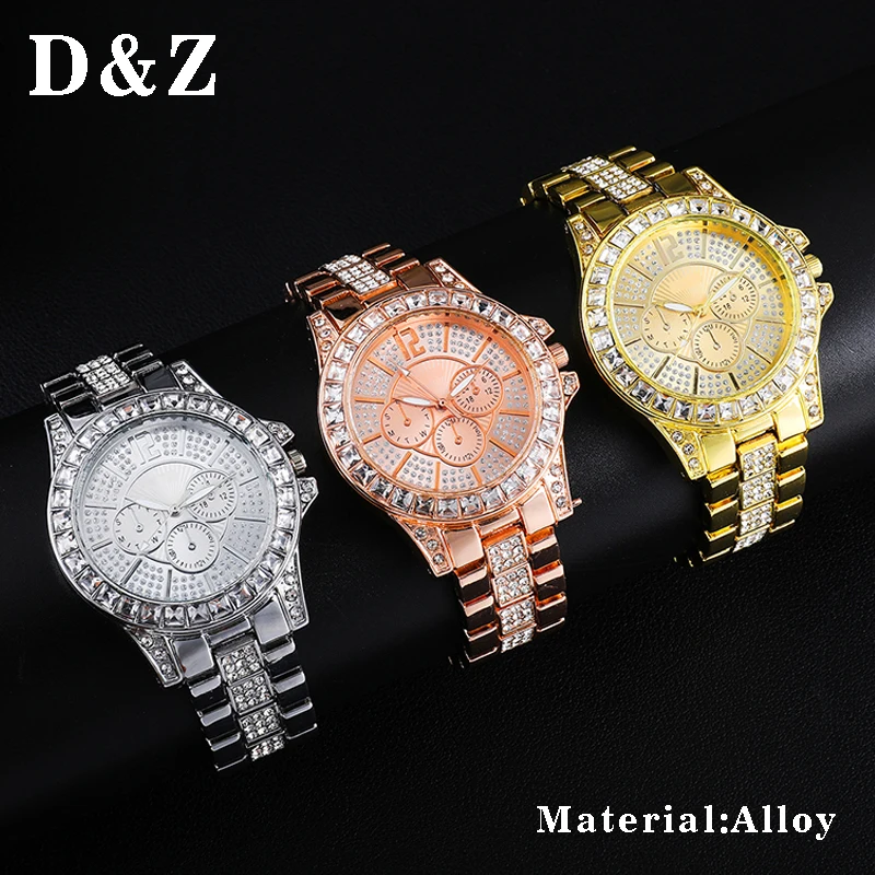 

D&Z Birthday Gift For Men Women Bling Iced Out Paved CZ Quartz Watch Fashion Calender Clock Wrist Watch