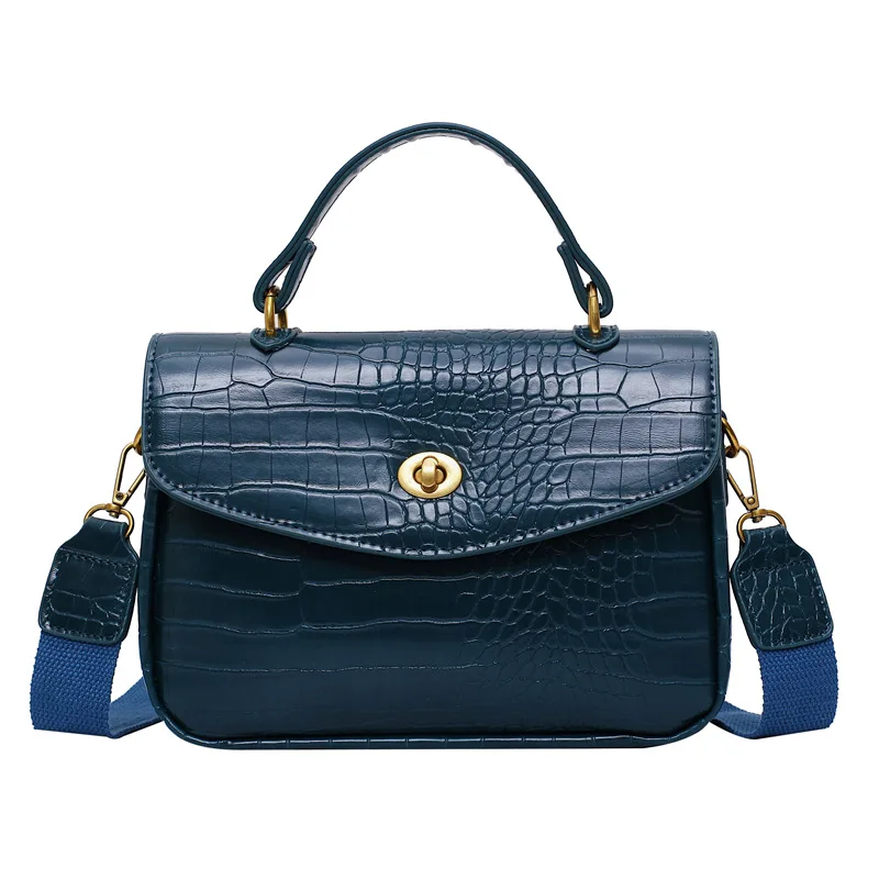 Винтажная роскошная сумка через плечо из искусственной кожи аллигатора, женские сумки, дизайнерские сумки с широким ремешком, женские маленькие сумки с клапаном, louisvuiton - Цвет: Синий