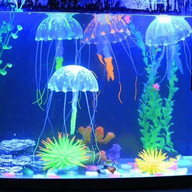 1pc Colorful Artificial Glowing Effect Jellyfish Fish Tank Aquarium Decor Mini Submarine Ornament Decoration Aquatic Pet Supplie 3