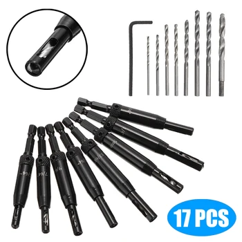 

17pcs/set Self Centering Lock Hinge Drill Bit Set Precise 6mm Shank Hinge Drills Drawer Pilot Hole Guides Woodworking Drill Bit