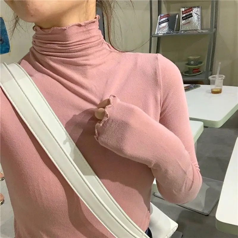 Long Sleeve T-shirts Women Solid Simple Basic All-match Korean Trendy Womens Tops Daily Soft Autumn Popular Ladies Clothing Tee