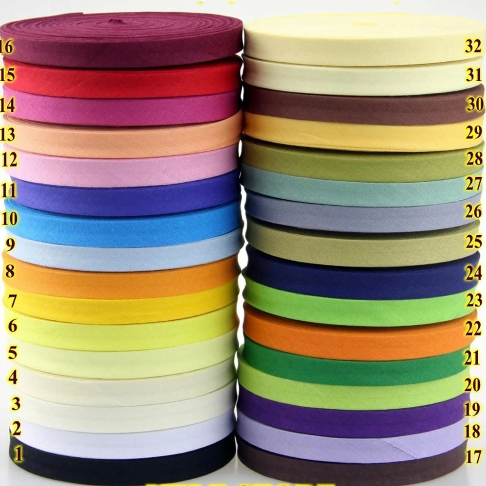 12mm(1/2") Narrow Ironed Single Folded Cotton Solid Color Bias Binding