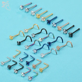 

ZS 3 Shape 10 Pcs/lot Stainless Steel Nose Stud 2/3MM Round CZ Crystal Nose Ring Piercings Colorful 20G Nostril Piercing Jewelry
