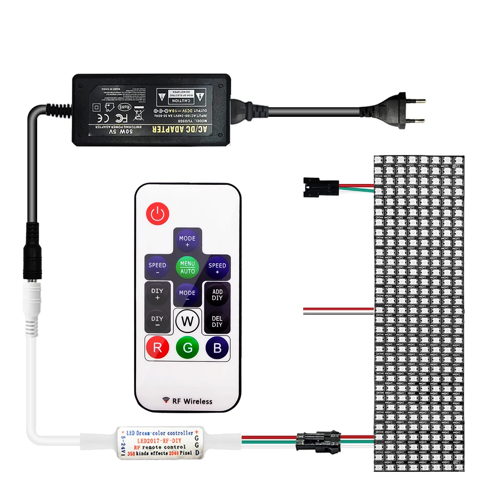 

DC5V WS2812B Individually Addressable 8*8 16*16 8*32 Digital Panel Matrix Pixel Screen With14Keys Mini Controller Led Power Kit