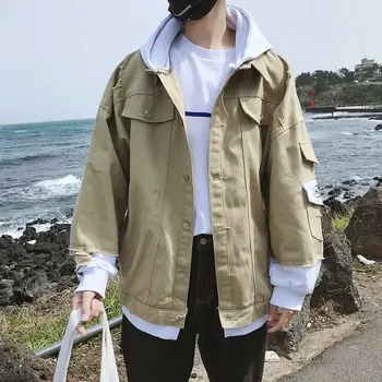 

Autumn Male Popular Logo South Korean Style Leisure Cowboy Coat Off Two Hoodie Tide Students Loose Jacket Old Effect Free Mail