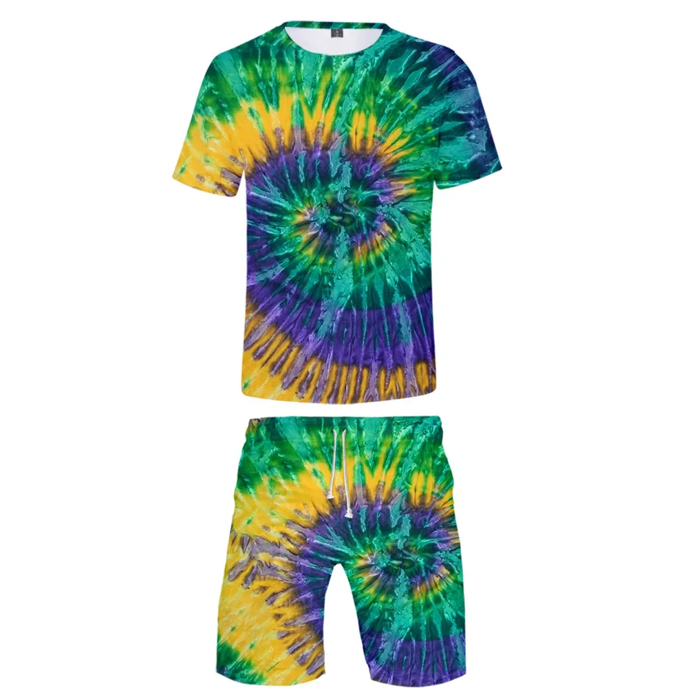 

Men's Sets Tie Dye Print Men Women 2 Piece Outfit Sport Set Short Sleeve Tshirt + Shorts Summer Leisure Sets High Quality