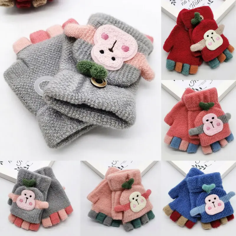 

2019 New Winter Warm Toddlers Baby Boy Girls Kids Thick Fur Cartoon Monkey Gloves Mittens