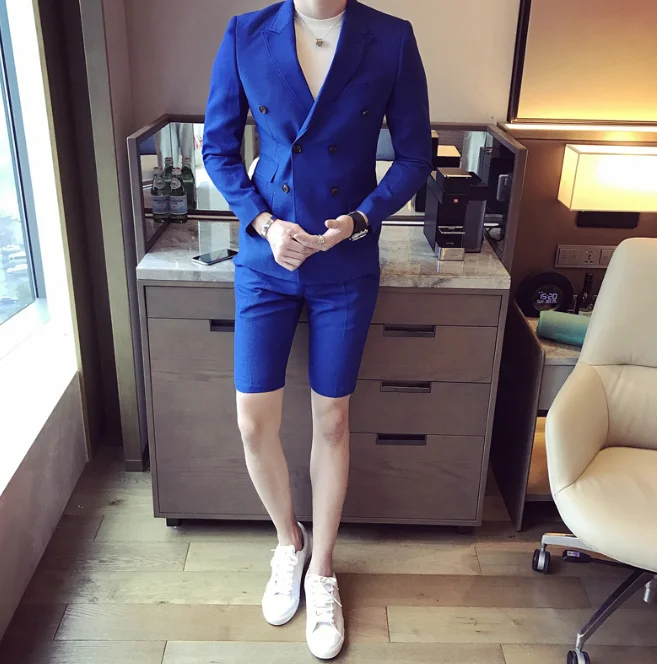 

2023 summer men's suit with shorts double-breasted slim fit men's suit jacket party wear black men's wedding suit tuxedo