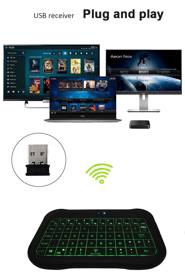 Teclado y mouse inalámbricos 2.4G Touchpad con control remoto con puntero  láser, para Windows/Android/Google/Smart TV/HTPC/IPTV/Mac OS/Linux Negro