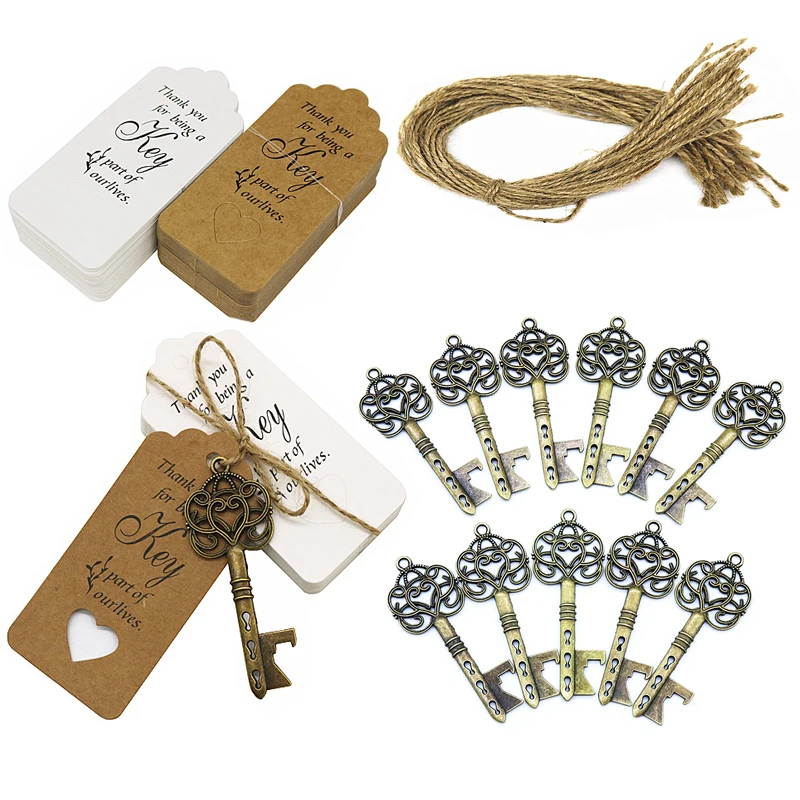 50/100pcs Antique Skeleton Key Bottle Opener with Tag Card  Key Bottle Openers 