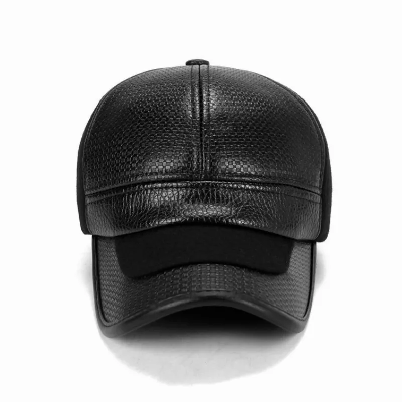 SQTEIO Winter hat new thick warm woolen cotton hat men's cycling care earmuffs hat winter leather baseball cap