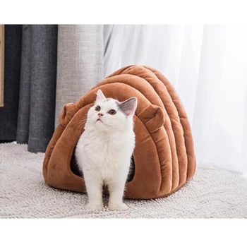 

Semi-enclosed Dog Cat Winter Warm Plush Kennel Cave Indoor Kitten House Bed Lovely Sheep Shape Sleeping Nest Mat Pet Supplies