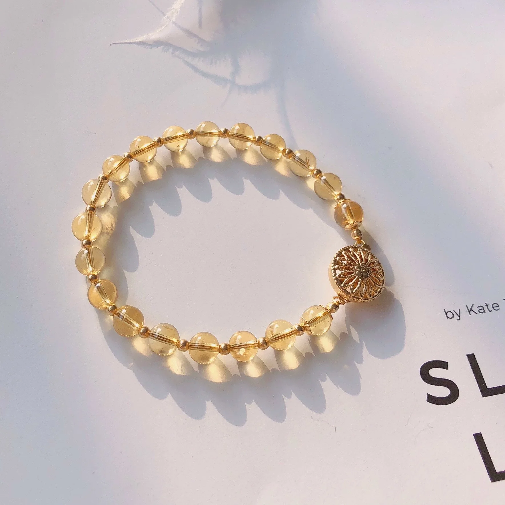 

Natural Yellow Crystal Retro 14k Gold Lucky Bracelets Women's Lucky Non-mainstream Design Birthday Gift