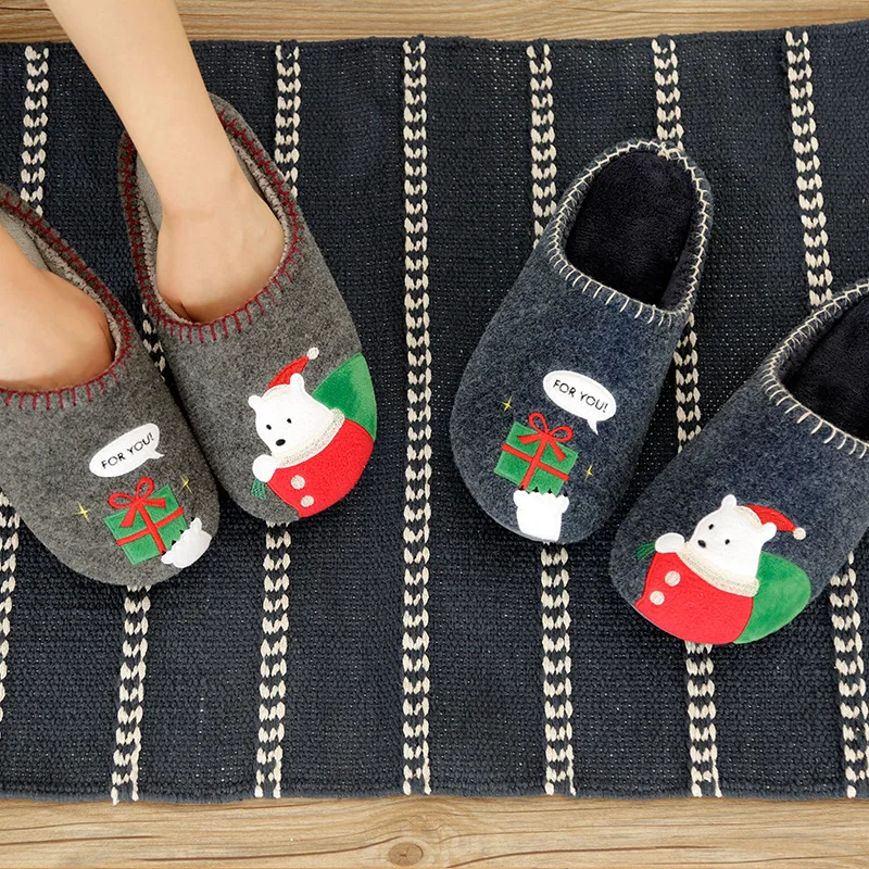 Ins/Рождественский подарок; женские тапочки на плоской подошве; Теплая мужская обувь из хлопка; нескользящая Рождественская домашняя обувь; пара тапочек; NSE7441