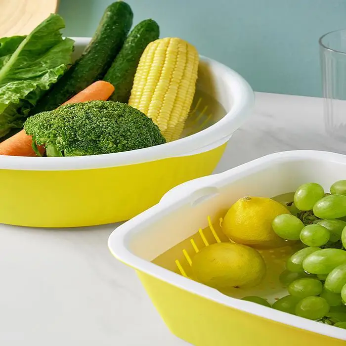 Durable Double Layer Home Kitchen Drain Basket Round Shape, Square Shape Multifunctional Washing Basket