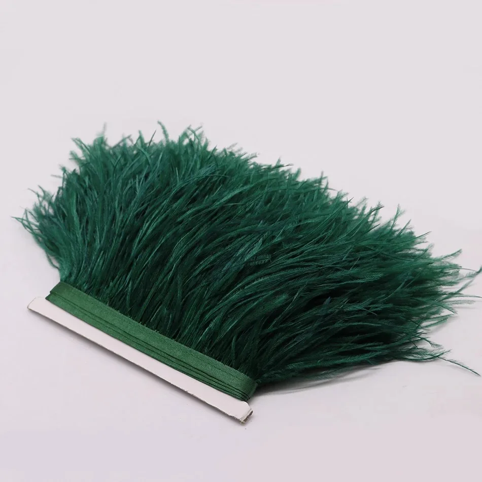 

10-15cm wide Dark Green Fluffy Beautiful Ostrich Feather Trim Cloth Sideband Suitable For Shoes/ Skirts /Dresses/ Bag 1 yard