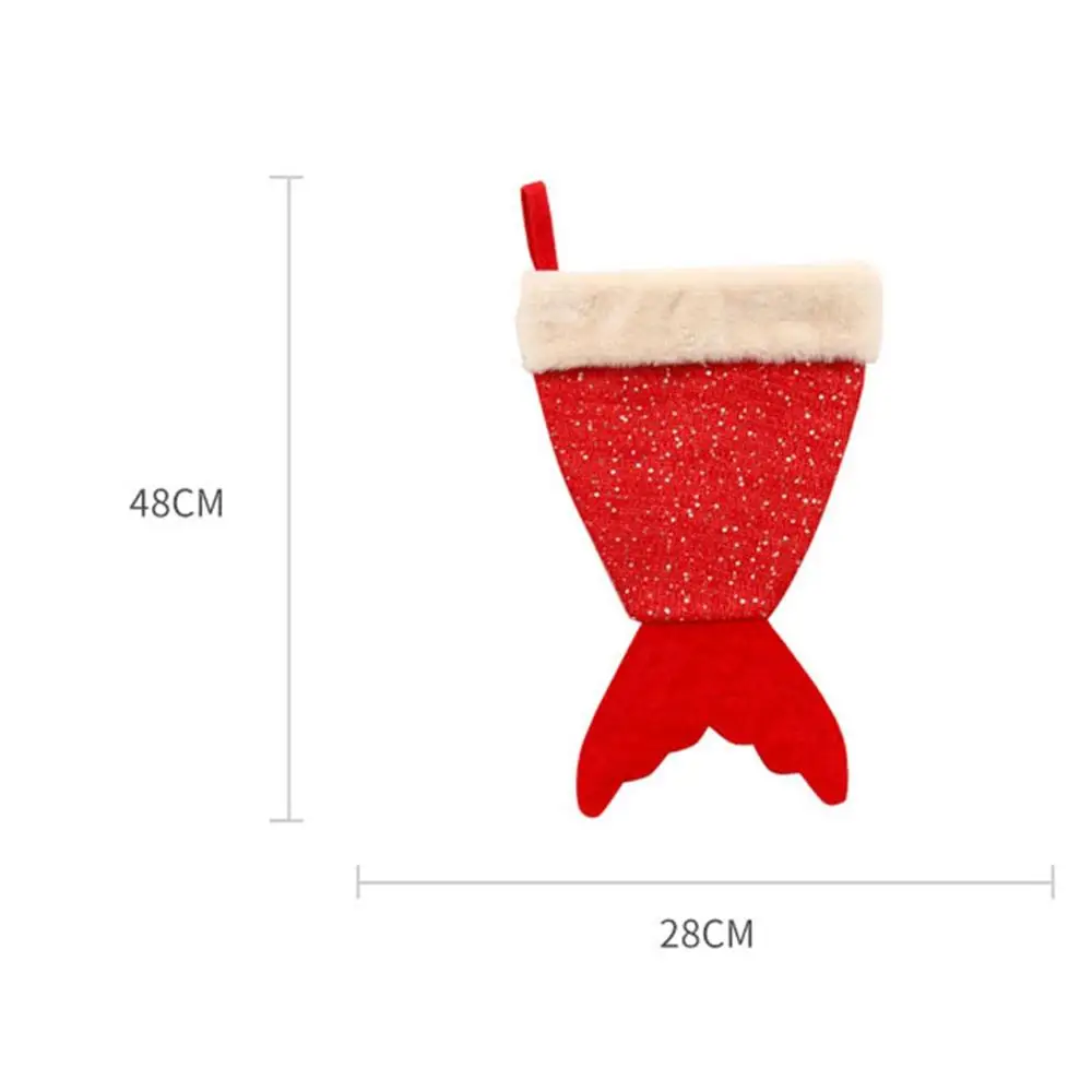 Festival Home Decoration Christmas Stocking Hanging Rope Fishtail Shape Unique Christmas Gift Bag Portable Christmas Candy Bag