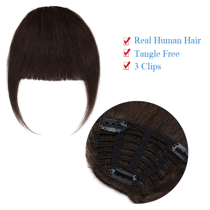 SEGO Straight 3 Clip-in Human Blunt Bangs Sweeping Side Bangs Front Hair Fringes Non-Remy 100% Human Hair Black Brown Blond