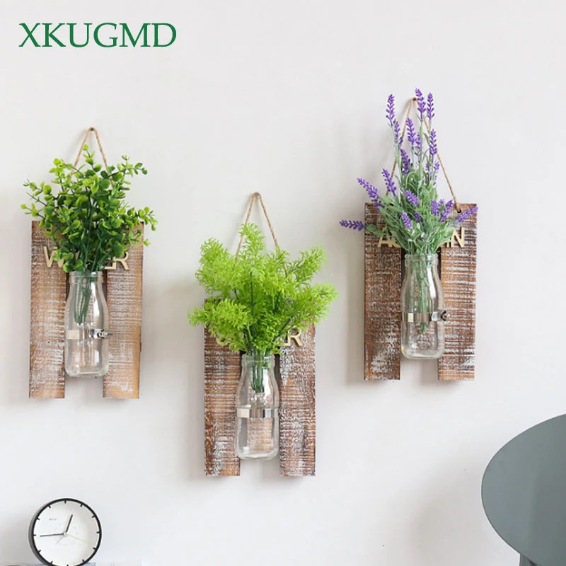 木製のガラスの花瓶 壁掛け 英語の文字 手作り 透明なフラワーアレンジメント コンテナ 家の装飾アクセサリー Aliexpress ホーム ガーデン