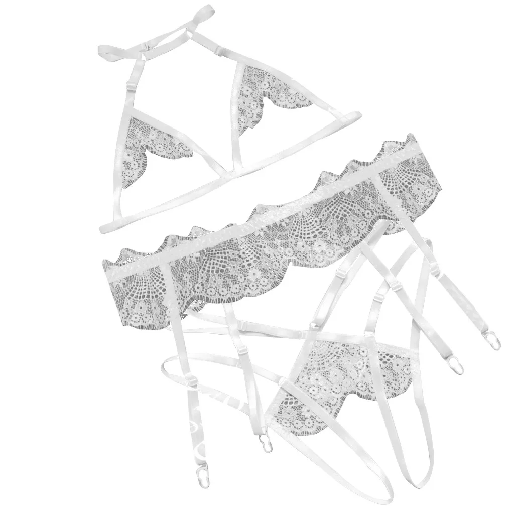 

Sexy Lace Bra Garter Panty Set Belt Women Plus Size Sexy Lingerie Strap Open Crotch Open Bust Transparent Costumes Langeri