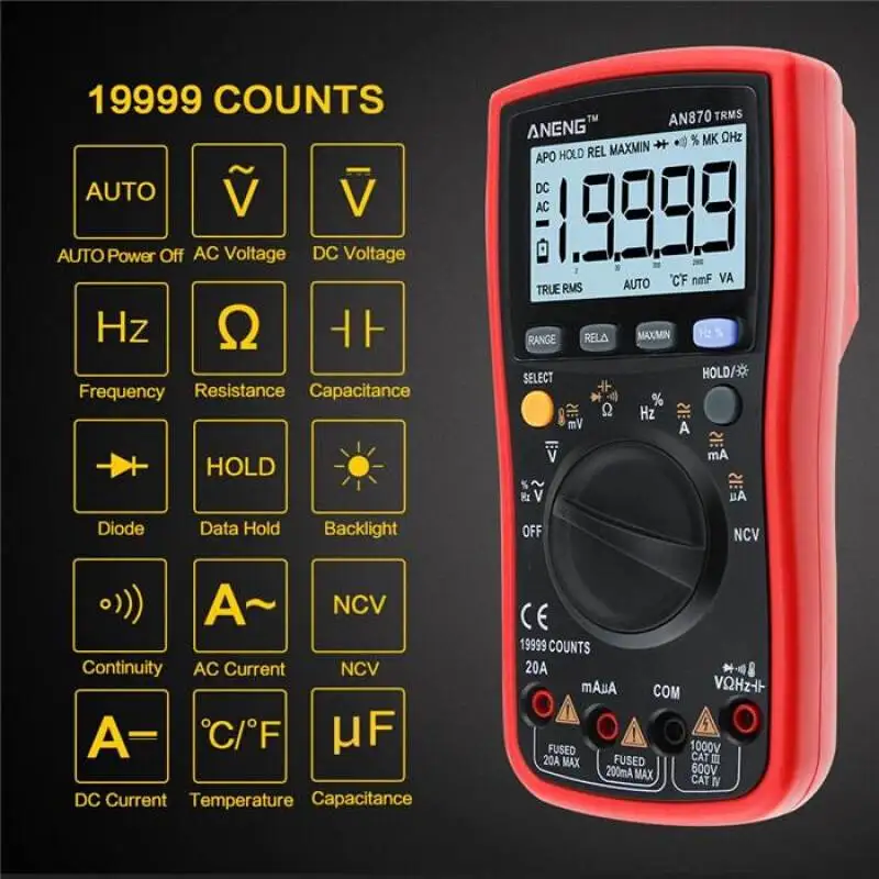 Цифровой мультиметр ANENG AN870 NCV 19999 отсчетов автоматический ампервольтметр