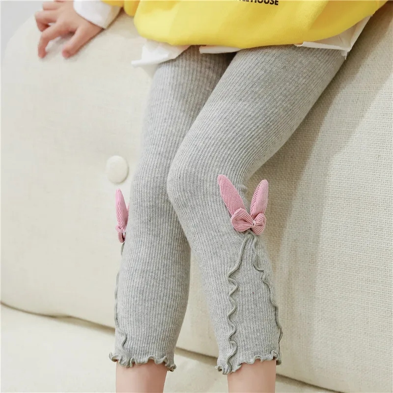 Welaken/однотонные обтягивающие брюки для маленьких девочек; повседневная одежда из хлопка с милым кроликом; детская повседневная одежда в Корейском стиле