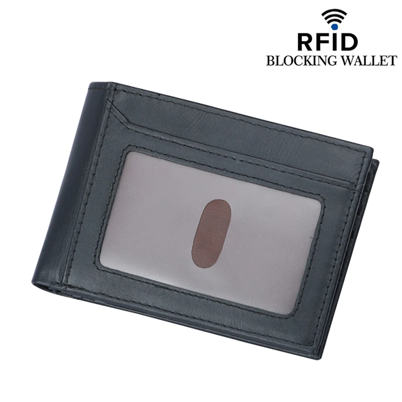 Черный RFID натуральная кожа Противоугонная щетка кошелек мужской тонкий короткий кошелек для монет мульти Слоты кредитный держатель для карт мужской клатч - Цвет: Черный