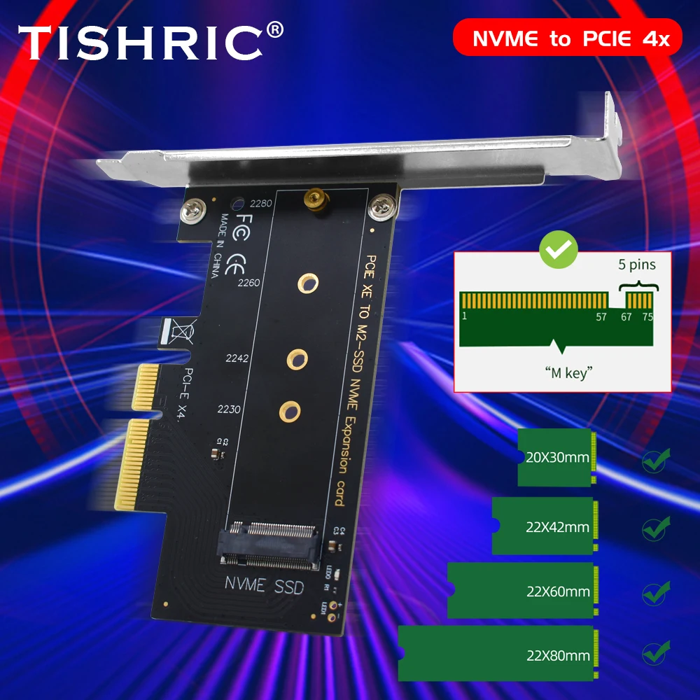 TISHRIC M2 SSD NVME PCIE плата расширения с одним портом M.2 на 4X адаптера Поддержка порта