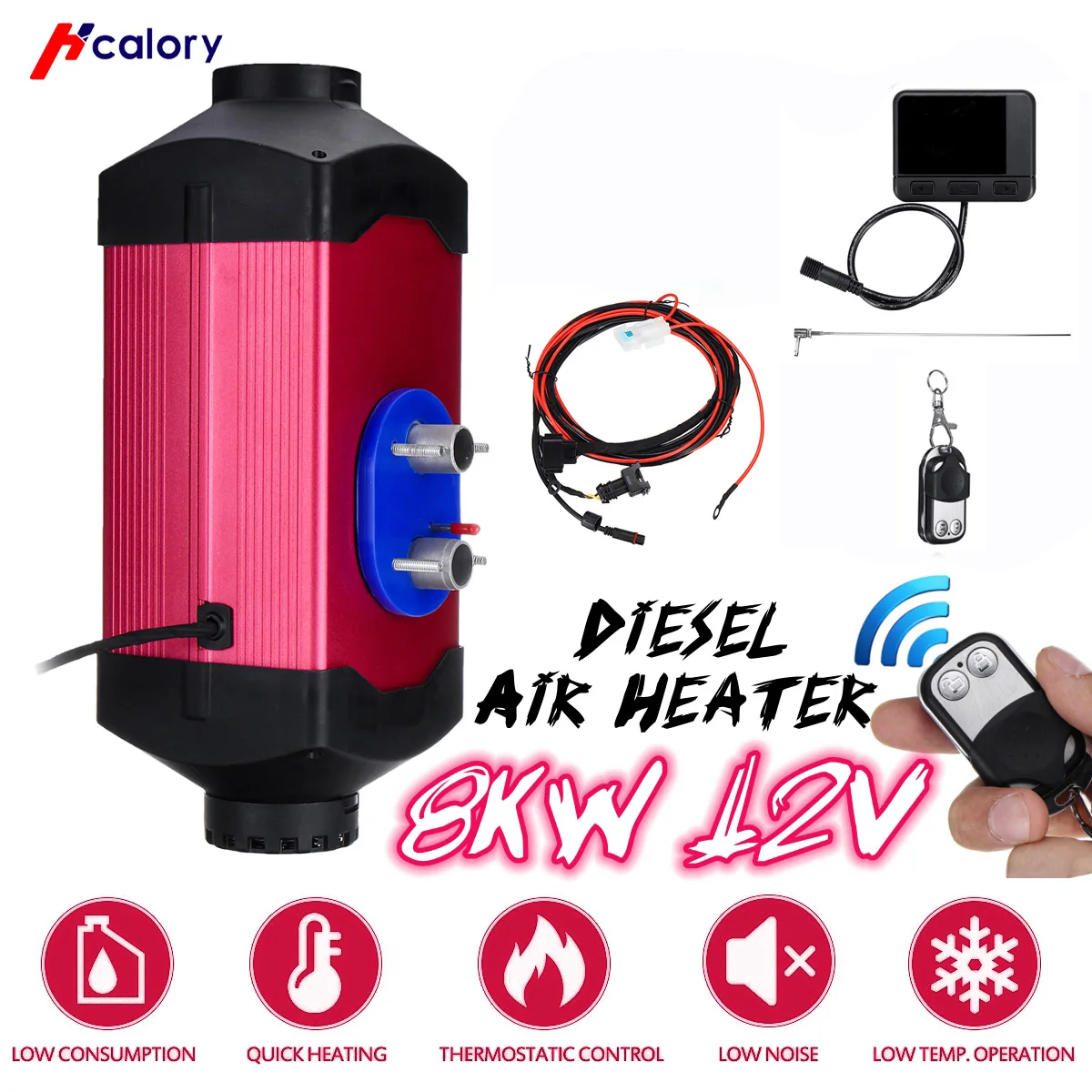 

2019 New Hcalory Car Heater 1-8KW 12V Air Diesels Heater Parking Red Heater With Remote Control LCD Monitor+ Digital switch