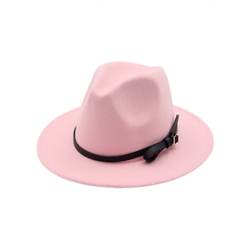 Pink Новая мода для женщин и мужчин Fedora шерстяная шапка поп шляпа широкая шляпа Панама джазовая, шляпа - Цвет: Pink