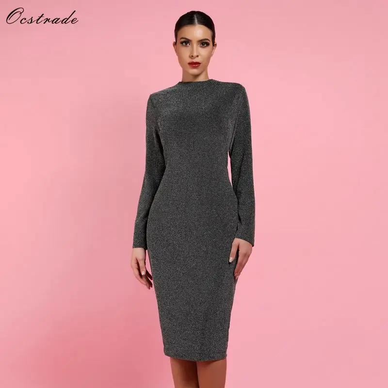 Dames Bodycon Party Jurken Kerst 2019 Winter Zilveren Sparkle Sexy Vrouwen Lange Mouw Bodycon Jurk Clubwear Dames Bodycon Party Jurken Kerst 2019 Winter Zilveren Sparkle Sexy Vrouwen Lange Mouw Bodycon Jurk Clubwear