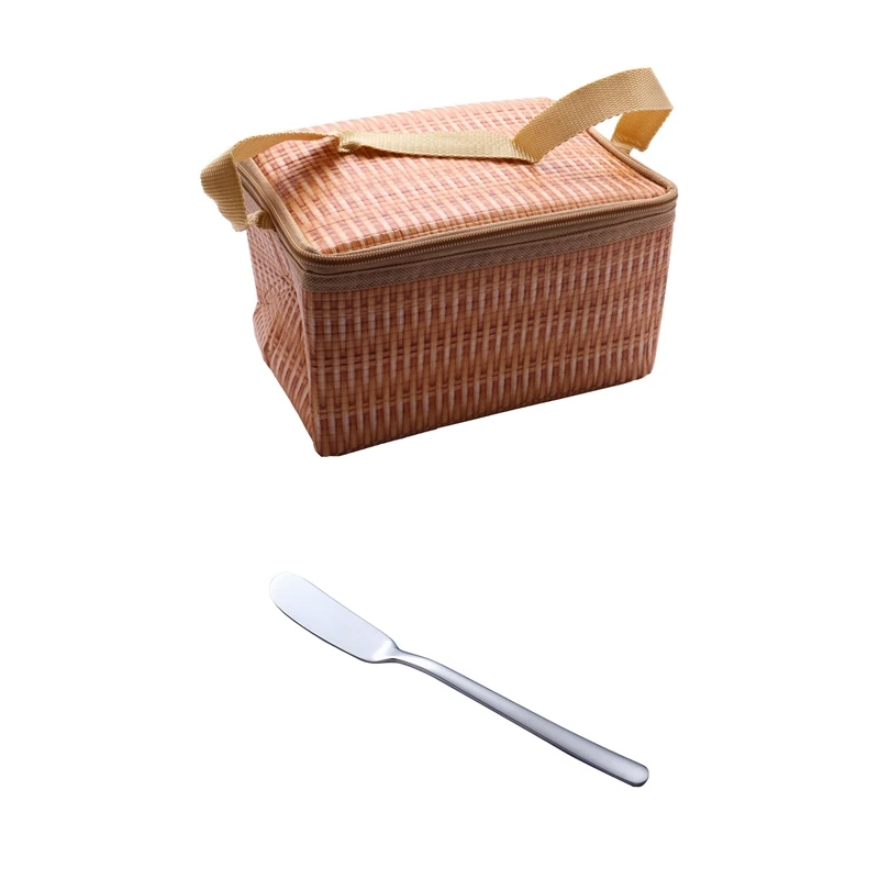 

Portable Imitation Rattan Lunch Bags With Kitchen Baking Tool Knife