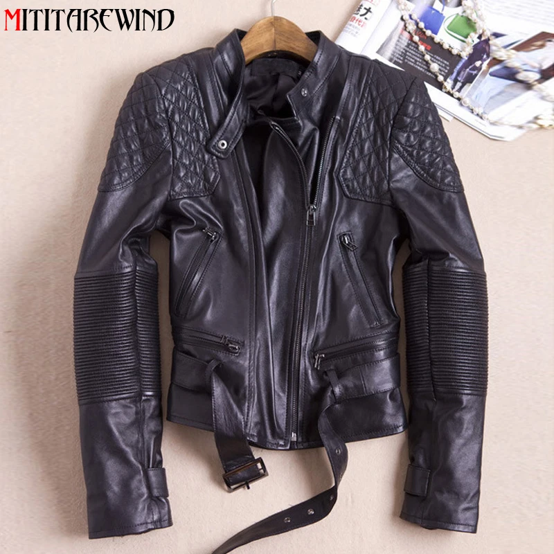 

Spring Autumn PU Leather Coat Women Fashion Short Style Slim Fit Motorcycle Female Jacket Adjustable Waist Black Biker Jacket