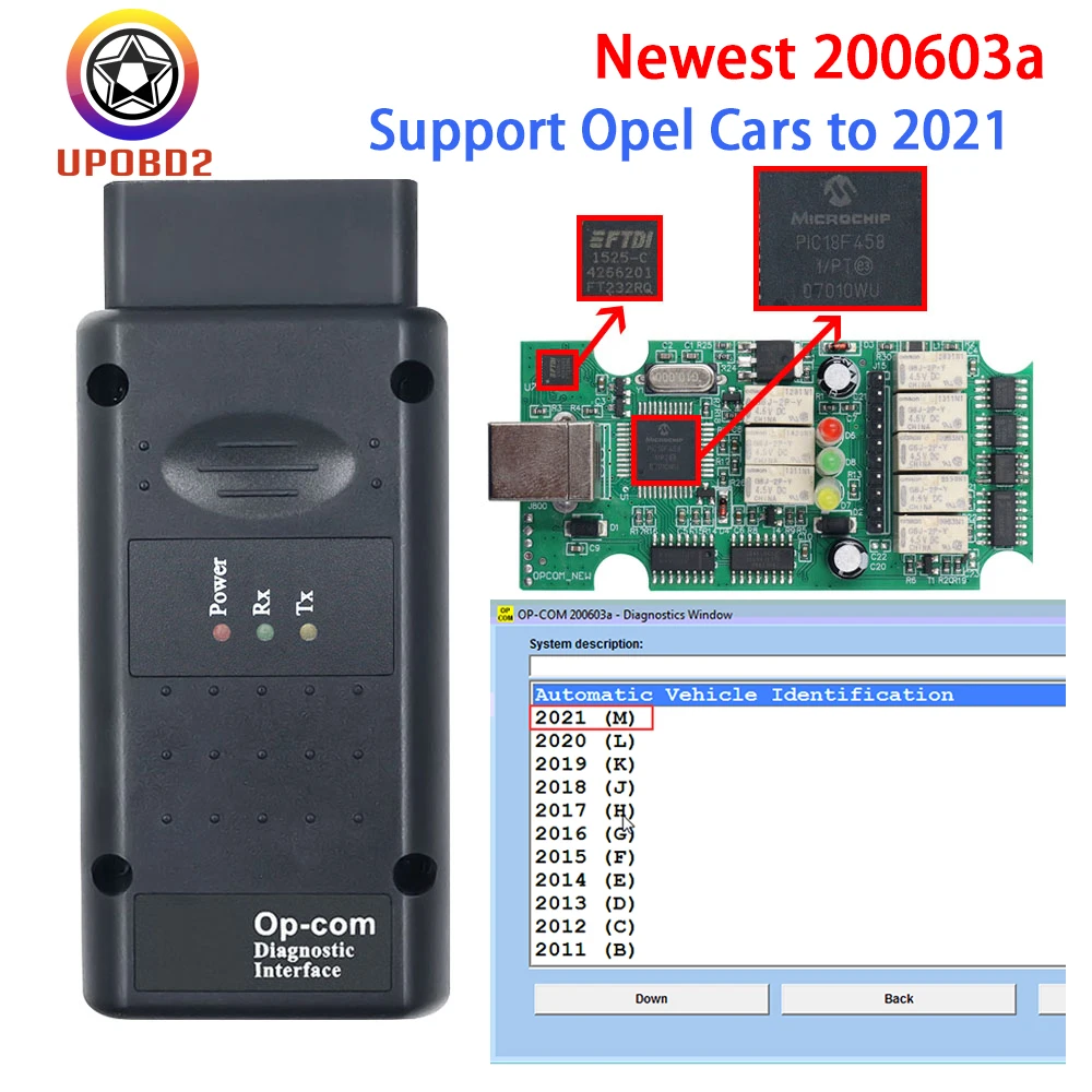 Новинка OPCOM V2021 200603a для Opel V1.95 PIC18F458 с чипом FTDI FT232RQ OBD2 сканер инструмент вспышка