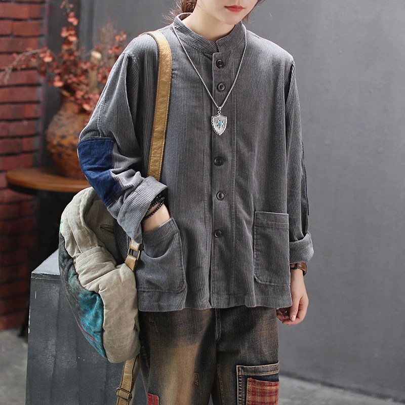 Billige 2019 herbst Neue Kunst Stil Frauen Langarm Casual Mäntel Und Jacken Doppel Tasche Retro Lose Cord Mantel Kleidung D409