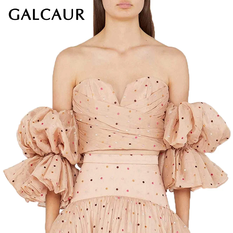 Женская рубашка в горошек GALCAUR короткая блузка с открытыми плечами и