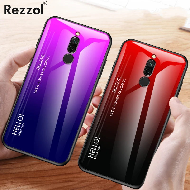 Для Xiaomi redmi 8 чехол из закаленного стекла с градиентом Мягкий силиконовый