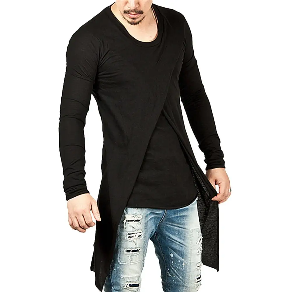 2019 Модные мужские многоярусные ласточкин хвост длинная футболка Топ сплошной