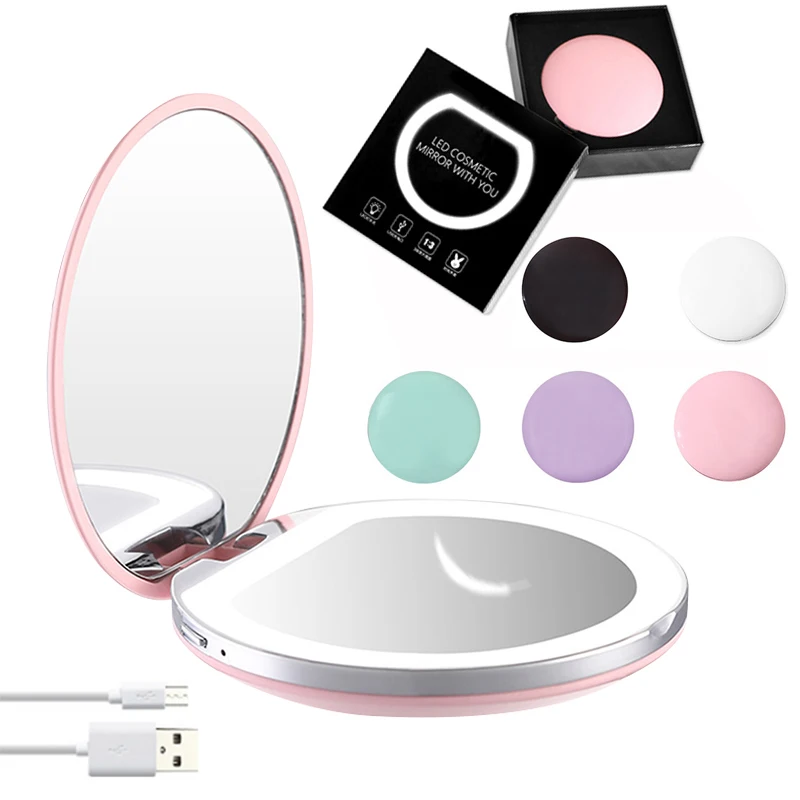 Espejo de maquillaje iluminado con aumento de 3X, caja de regalo, Mini